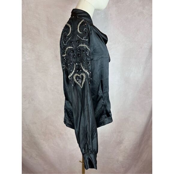 Vintage 1980s Beaded Ruffle Blouse - Picture 5 of 7